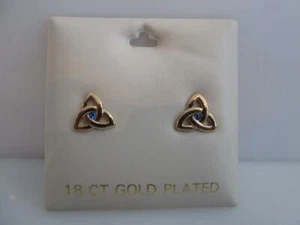 Irish Trinity Knot Earrings Cross Celtic 18KT Gold GP 18ct Yellow Plated STONES+ - Picture 1 of 20