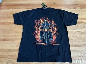 Skelett Biker in Flammen T-Shirt Glow In The Dark Front And Back Print Gr. XL - Bild 1 von 11