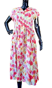 Abito vintage Gerard Darel taglia 12 midi floreale cotone, tulipani, rosso giallo, bianco - Foto 1 di 12