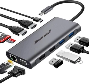 UtechSmart USB C Hub Triple Display Typ 11 Ports Adapter Dockingstation - Grau - Bild 1 von 5