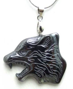 35mm Wolf Head Natural Black Hematite Pendant Necklace for Women 17" Jewelry - Picture 1 of 8
