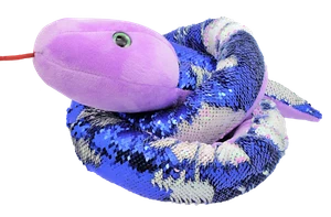 Bunte Flip Pailletten 67 Zoll lang Plüsch Schlange (Lavendel Kopf - dunkelblau/weiß - Bild 1 von 7