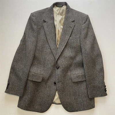 Chaqueta Blazer Abrigo Deportivo De Colección Hecha en EE. UU. 40R Marrón Espiga Tweed Lana Para Hombre Foto 1 de 4