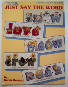 Just Say the Word cross stitch pattern snowman cat bears crow animals - Picture 1 of 2
