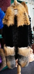 A Gorgeous Extra Long Black Rex Rabbit and Natural Red Fox Fur Scarf / Stole - Picture 1 of 10