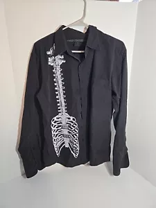 Camicia Our Silent Procession Uomo Grande Nera Scheletro Chitarra Spina Goth Metal - Foto 1 di 7