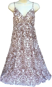 Vestido de lapislázuli para mujer S marrón blanco estampado forrado tirantes de espagueti algodón - Imagen 1 de 8