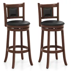 2PCS 30.5" Swivel Upholstered Bar Height Bar Stool w/ Curved Backrest - Picture 1 of 8