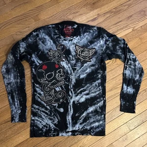 Rare Vtg New Affliction Shirt Adult 2xL Red Label Premium Black Gray Skull - Picture 1 of 11