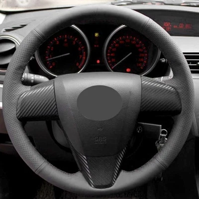 Black Leather Steering Wheel Cover For Mazda 3 2011 2012 2013 2014 15 2016 2017 - Imagem 1 de 4