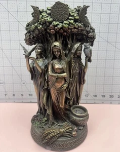 Celtic Triple Goddess Statue Bronze Color By Veronese Design Distressed Used - Picture 1 of 17