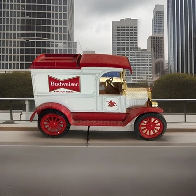 Budweiser 1913 Ford Modelo T Van Ertl Banco Revestido de Metal Neumático de Goma Roto Foto 1 de 4