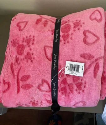 Vera Bradley Throw Blanket 80" x 50" - Pink Sweethearts and Flowers - NWT - Image 1 of 2