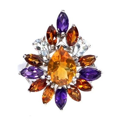 925 Sterling Silver Ring Pear Citrine 9x7mm Amethyst Gemstone Jewelry Size 7.5 Foto 1 de 4