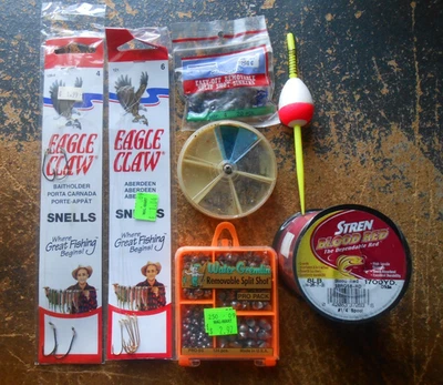 FISHING TACKLE LOT  HOOKS, SPLIT SHOT, BOBBER, STREN SPOOL OF LINE MOST NIB #1 - Image 1 of 4
