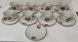 Vintage Bavaria Western Germany 8 Cups & 9 Saucers - Fruit Design - Imagen 1 de 7