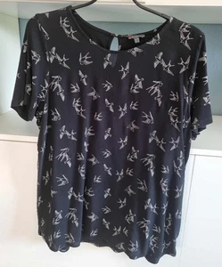 Street One Gr. 44 Bluse Viscose Elasthan Shirt Tunika Oberteil Schwarz Vögel - Bild 1 von 6