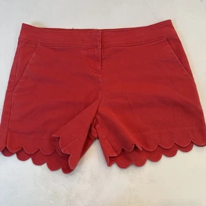 The Limited Red Scalloped Hem Shorts Size 10 Cotton Blend Dressy Casual Summer - Picture 1 of 17