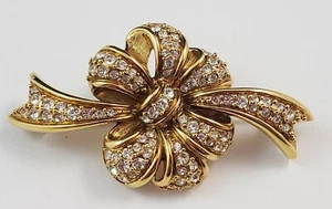 Signierte SWAROVSKI Brosche Schwan klar Kristall Band Schleife Anstecknadel goldfarben  - Bild 1 von 8