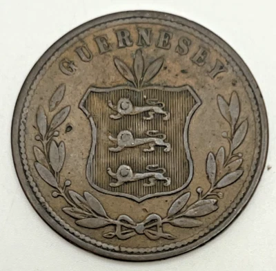 1864 Guernsey 8 Doubles Bronze KM#7 Heaton Mint Crown Dependency Low Mintage - Image 1 of 2