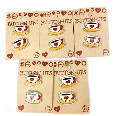 Teacup and Saucer Button Ups Vintage Ceramic painted 9 Buttons Westrim Crafts - Image 1 of 4