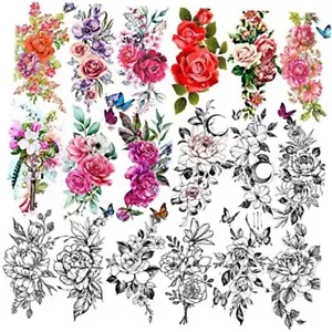 18 Sheets Sexy Flower Rose Temporary Tattoos For Women Girls Adults, Women - Picture 1 of 8