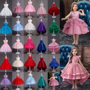 Kids Girls Flower Wedding Tutu Dress Toddler Bridesmaid Princess Birthday Party - Picture 1 of 102