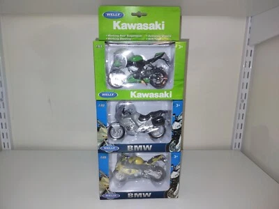 Lote de 3 Welly 1:18 Motocicletas fundidas - BMW e Kawasaki - Novas, na Caixa - Imagem 1 de 4