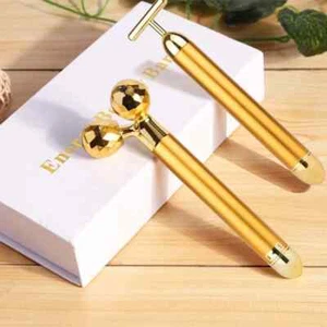 24k Beauty Energy Gold Bar Face Roller Massage Vibration Anti Aging Wrinkle - Picture 1 of 17