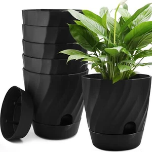 Plant Pots with Drainage, Self Watering for Indoor Plants, Home Black - Picture 1 of 7