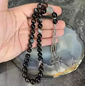 REAL Sulaimani Agate Aqeeq Islamic Prayer 33 beads Tasbih Misbaha, Tasbeeh 10mm - Picture 1 of 6