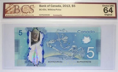 Canada 2013 - $ 5 - BC-69c (P-106c)  - Wilkins-Poloz - BCS UNC-64  (HCP) - Image 1 of 2