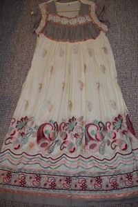 Vintage Cream Gold Floral embroidered smock folk Festival Hippie Midi dress 12 - Picture 1 of 15