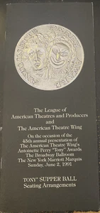 45. jährliche TONY AWARDS New York Marriott Marquis 1991 Abendmahl Ball Sitzplan - Bild 1 von 9