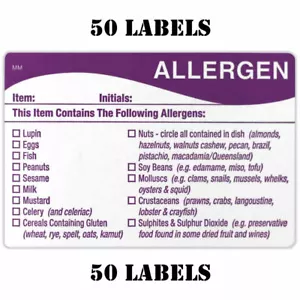 50 x FOOD ALLERGEN ALLERGY WARNING ALERT SAFETY STICKER/LABEL 50 LABELS FSA UK - Picture 1 of 3