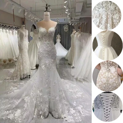 Mermaid Wedding Dress Lace Decal Sweetheart Cleaning Train Beach Bridal Dress - Image 1 of 4