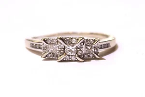 Anillo de compromiso de diamantes princesa de 3 piedras de 0,36 quilates de oro blanco de 14k 3,5 g damas 8,5 - Imagen 1 de 7