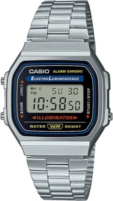 Casio A168W-1, 7 Year Battery Chronograph Silvertone Watch, Alarm, Illuminator - Image 1 of 2