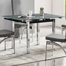 Paris Extending Grey Glass Dining Table With Chrome Metal Legs