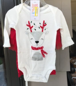 2 pc Carters 3 mo White Reindeer Bodysuit & Red Tutu Leggings Just One You New - Picture 1 of 3