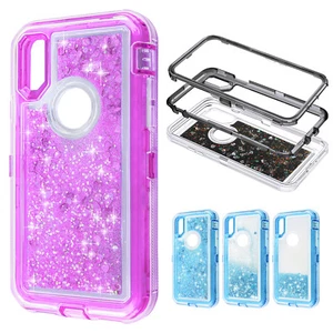 For iPhone XS MAX XR X Glitter Liquid Quicksand Heart Bling Flow Hard Case Cover - Picture 1 of 20