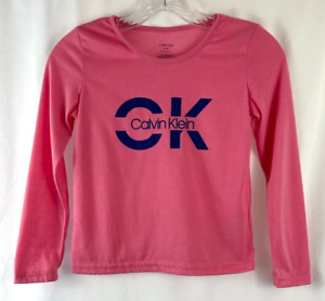 Girl's Calvin Klein Long Sleeve Sleep Top, Pink w/Blue Lettering, Sz 7/8