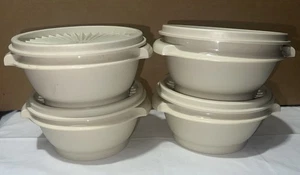 TUPPERWARE SERVALIER SERVING BOWLS SET-4 BOWL 4 SEAL 10 Oz-OFF White CREAM COLOR - Picture 1 of 16