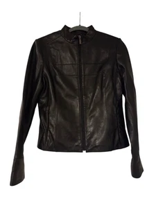 Calvin Klein Women's 100% Genuine Black Leather Zip-up Jacket Sz Medium - Picture 1 of 9