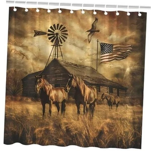 Western Horse Shower Curtain Independence Day Vintage 70"W x 70"L (Pack of 1) - Picture 1 of 6