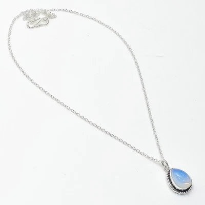 Collar de cadena de joyería de plata de ley 925 con piedras preciosas de luna naturales ADJ Foto 1 de 4