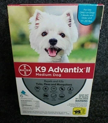 K9 Advantix II Flea & Tick Treatment – 6 Doses for Medium Dogs 11–20 lbs – New