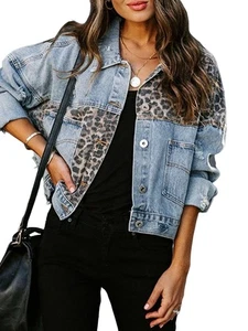 Chaqueta vaquera de mujer con tira de botones y estampado de leopardo, lavada, manga larga4098 - Imagen 1 de 41