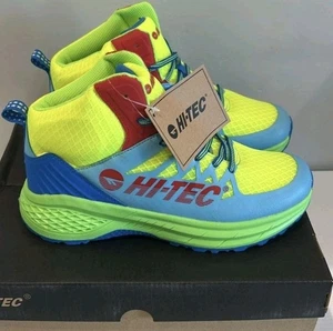 Hi-Tec Men's Size 9 Trail Hiking Destructor Logo Mid Shoes 90"s Neon Colors Aqua - Picture 1 of 5