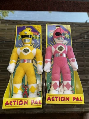 Vintage 1993 Mighty Morphin Power Ranger Pink & Yellow Action Pal Plush 10" - Image 1 of 4